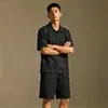 Conjunto de Top de Manga Curta e Shorts em Liocel Estilo Retro Old Money para Homens Roupa de Verão Conjunto Completo Camisa Polo Fresca e Respirável