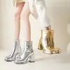 Botas transfronterizas talla 32-46, estilo de exportación transfronteriza, botines europeos y americanos con cremallera lateral, punta cuadrada, tacones altos dorados, botas para mujer