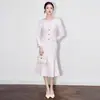 25111201-Novo Elegante Vestido de Cauda de Peixe com Balanço Delicado e Elegante, Estilo Dama com Fragrância Suave, Manga Longa para Mulheres Outono