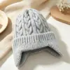Gorro de punto protector de oídos para niños transfronterizo, gorro de punto trenzado grueso con forro de forro polar de invierno, unisex cortavientos y cálido