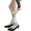 Calcetines de Punto Fino de Cachemira con Rayas Verticales para Otoño e Invierno, Calcetines Grises Holgados hasta la Pantorrilla, Calcetines Versátiles de Punto hasta la Mitad de la Pantorrilla con Copos de Nieve, Calcetines Blanco Leche