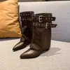 Botas de montar de caña media para mujer con suela gruesa, tacón grueso y punta fina, nuevas botas de moda western vaqueras Maillard Otoño-Verano 2026