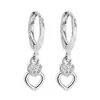 Brincos de Coração Dupla Camada Super Brilhantes Cravejados de Diamante, Deslumbrantes Pingentes de Orelha de Coração Pêssego, Presilhas de Orelha Vazadas em Formato de Coração Duplo Estilo Comuter
