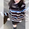 Suéter de Punto de Manga Larga Rayado Bloque de Color Vintage Estilo Francés Otoño Invierno Jersey Estilo Holgado Perezoso Top para Mujer