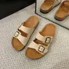 Pantuflas Retro de Suela Gruesa para Mujer, Uso Exterior de Verano, Suela de Corcho, Adecuadas para Ir de Compras, Combinan con Faldas, Doble Hebilla, Sandalias de Playa, Pantuflas Frescas de Otoño