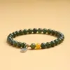 Pulsera de Ágata Jaspe Verde Jade Natural, Estilo Nicho de Lujo Ligero, Pulsera con Colgante de la Fortuna para Mujer, Pulsera de Cuentas que Realza la Tez, Venta al por Mayor