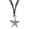 Joyería Más Vendida Transfronteriza: Collar de Cuero con Colgante de Estrella de Cinco Puntas de Aleación Simple, Cadena Artística Vintage Ajustable para Suéter
