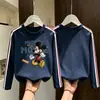 Camiseta de manga larga de algodón puro para niña Estilo Nuevo Primavera y Otoño Top de Otoño Marca de Moda Niños Medianos y Grandes Camisa Base Tres Rayas