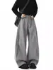 Pantalones Machete Plisados Estilo Americano para Hombre Marca de Moda Ins Pantalones de Pierna Ancha de Gama Alta con Pantalones Casuales Rectos Sueltos Retro
