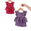 Conjunto de Verão Xadrez para Meninas, Nova Roupa Infantil Estilo Coreano, Conjunto de Duas Peças Elegante Sem Mangas com Shorts para Bebês no Verão