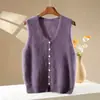 Nuevo chaleco de punto con cuello de lana de cachemira para otoño e invierno, cárdigan, color liso, cepillado, sin mangas, chaleco de capas