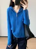 Y estilo simple~100% lana cremallera de doble sentido ajuste ceñido tejido de canalé cárdigan para mujer 26 nuevo otoño/invierno H091817