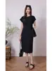 Vestido Gris Elegante Estilo Francés, Súper Trendy para el Verano, Vibras de Diosa, Gama Alta, Sofisticado, Único, No Masivo, Ceñido a la Cintura