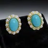 Pendientes Ovalados de Perla Turquesa Estilo Retro de Hong Kong Estilo Étnico Pendientes Versátiles de Moda Lujo Ligero Pendientes de Alta Gama para Mujer