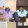Traje de Manga Corta para Niños 25 Verano Nuevo Estilo Estilo Bebé Solapa Diagonal Camisa Polo Shorts Conjunto de Dos Piezas Ropa de Verano para Niños