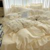 Juego de cuatro piezas de algodón lavado estilo princesa francesa Algodón puro Edredón de lujo ligero Gorro de cama de alta gama Funda nórdica de cuatro piezas para dormir desnudo