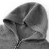 Cardigan de Punto de Cachemira de Color Puro Nuevo para Otoño e Invierno Cálido de Manga Larga con Cremallera y Capucha Agradable al Tacto para Viajeros de Negocios Hombres