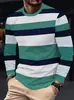 Camiseta Casual de Outono Nova Europeia Transfronteiriça Masculina com Retalhos, Listras, Manga Longa, Estampa 3D, Gola Redonda, para Uso ao Ar Livre