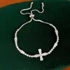 Pulseira ajustável com cruz de zircônia banhada a ouro 18k real, toque de luxo leve e de alta qualidade, joia personalizada estilo ins