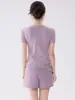 Conjunto Respirável para Yoga com Painéis de Tela, Shorts Esportivos de Secagem Rápida com Manga Curta e Bolsos, Conjunto Fitness para Pilates