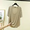 Camiseta de Modal Soltinha de Manga Curta para Mulheres, Fina, Tamanho Grande, Camisa Básica Casual Simples