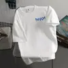 Camiseta blanca estampada estilo coreano para mujer, de manga corta, para verano, cuello redondo, corte holgado, casual, moderna, top de media manga
