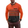 Comércio Exterior Europeu e Americano Transfronteiriço Verão Europeu e Americano Novo Estilo Masculino Manga Longa Decote V Listrado Contrastante Slim Fit Casual de Negócios Camiseta