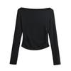 Elegante camiseta de manga larga de color sólido estilo europeo y americano para mujer, con hombro puro plisado, cintura de avispa, adelgazante, top casual