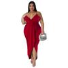 N7796 Estación Independiente de Amazon Caliente Transfronterizo Europeo y Americano para Mujer con Tirante Ajustable sin Mangas Cuello en V Vestido Elástico