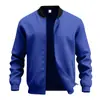 Jaqueta de Baseball Cardigan com Zíper Estilo Retro Americano Transfronteiriça para Homens, Cor Sólida, Gola Alta