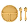 Plato Redondo de Silicona para Cena Set de 3 Piezas Tazón para Comida de Bebé Plato para Cena Infantil Plato Dividido Plato para Cena Integrado con Ventosa