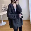 Casaco Cardigan de Tricô Espesso Estilo Coreano com Decote V 2026 Outono e Inverno Novo Estilo Solto Plus Size Elegante Versátil Suéter para Mulheres
