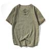 Camiseta de lino de manga corta con cuello en V de estilo chino para hombre, transpirable, de algodón y lino, estilo coreano, combinable con todo, de media manga, moderna, para hombre gordo.