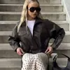 ZA AliExpress Más Vendido Comercio Exterior Transfronterizo Estilo Europeo y Americano Chaqueta de Cuero Casual Holgada Versátil con Cordón para Mujer