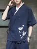 Bata de té Zen estilo chino para hombre, versión fina de verano, cuello diagonal Hanfu, talla grande, corte holgado, bordado de grulla, capa holgada