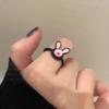 Librito Rojo mismo estilo gatito negro divertido anillo abierto moda nicho lindo estudiante versátil anillo de pareja