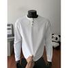 Outono 2025 Novo Estilo Old Money Waffle Gola Henley Manga Longa Camiseta Básica Masculina Solta