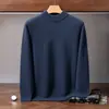 Suéter de cachemira para hombre, tejido de punto grueso de doble hilo de siete agujas con cuello alto medio, suéter de capa base de punto para otoño e invierno
