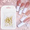 150 pétalos redondos tallados de imitación, joyería para decoración de uñas, accesorios de flores de resina blanca con bola de acero, decoración de perlas, venta al por mayor
