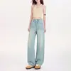 Nuevos Pantalones de Mezclilla Anchos 100% Tencel Lyocell para Mujer, Delgados y con Caída, Corte Holgado para Verano, Seda de Hielo, Cintura Ajustable