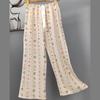 Pantalones de Pijama de Algodón Finos de Verano para Mujer con Estampado de Dibujos Animados, Pantalones de Pierna Ancha para Mujeres Embarazadas, Tallas Grandes, Adecuados para Usar Afuera, Pantalones Largos de Algodón, Exportación