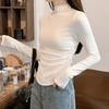 Camisa Base 2024 Novas Mulheres Outono e Inverno Gola Alta Veludo Desgaste Interno Emagrecimento Cor Sólida Manga Longa Scrub Top Quente