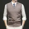 Desconto de Outlet: Colete 100% Lã para Jovens e Meia-Idade, Cor Sólida Gola V Malha para Trabalho, Colete de Cashmere