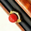 Anillo de Flor de Ágata Roja Natural Joyería para Mujer Nuevo Estilo Chino Pequeño Fresco Venta al por Mayor Dropshipping 8159