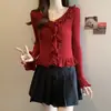 Blusa de Tricô Base com Manga Campana Vermelha para Mulheres Primavera e Outono Estilo Curto Emagrecedor Gola Franzida Branca Tamanho Único