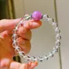 Pulsera de Plata 925 de Alta Calidad con Diseño de Cristal Blanco Vítreo Natural y Amatista