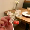 2026 Novo Estilo Laço Renda Cereja Presilha de Cabelo Doce Presilha Lateral Grampo de Cabelo Mini Laço Cereja