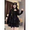 Conjunto de Duas Peças Elegante Feminino Plus Size Estilo College Hot Girl com Laço Manga Longa e Saia Curta Emagrecedora Cintura Marcada Outono Inverno