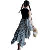 Traje de Chaleco con Cuello Polo y Media Cremallera para Niñas Verano 2025 Nuevo Verano Niños Talla Mediana y Grande Conjunto de Dos Piezas con Falda de Cuadros Moderno
