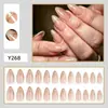 Unhas postiças para uso transfronteiriço atacado peças de nail art francesas com borda dourada produto acabado 24 peças formato amêndoa médio-longo unhas postiças removíveis